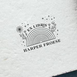 Sello de biblioteca de arcoíris, sello Ex Libris personalizado con entintado automático, sello con placa de libro, regalo para maestros, regalo de aniversario, amante de los libros, regalo para ella