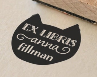 Cat Library Stamp, Custom Self Inking Ex Libris Stamp, Book Plate Stamp, Teacher Gift, Anniversary Gift, Book Lover, Gift For Her