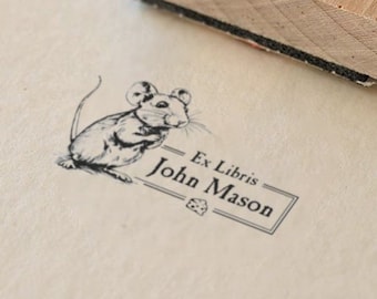 Mouse Library Stamp, Custom Self Inking Ex Libris Stamp, Book Plate Stamp, Teacher Gift, Anniversary Gift, Book Lover, Gift For Her