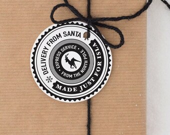 Official Santa Stamp, 2" Custom Round Rubber Gift Tag Stamp, From the North Pole, Delivery from Santa Claus, Reindeer, Gift Tag