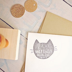 Kat retouradresstempel kat gepersonaliseerde rubberen stempel housewarming cadeau voor kattenliefhebber cadeau kat adresstempel kat stempel thuiscadeau nieuw huis