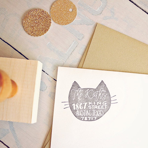 Cat Return Address Stamp Cat Personalized Rubber Stamp Housewarming Gift for Cat Lover Gift Cat Address Stamp Cat Stamp Home Gift New Home