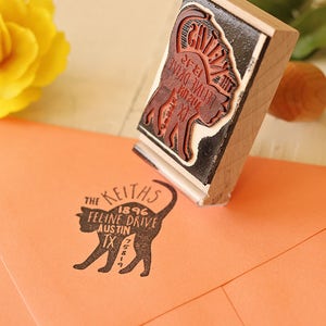 Cat Return Address Stamp, Custom Feline Rubber Stamp, Personalized Pet Address Stamp, Cat Silhouette