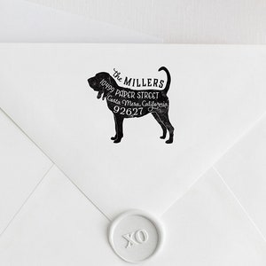 Bloodhound Return Address Stamp, Dog Owner Gift, Wooden Handle, Custom Rubber Stamp or Self Inking, Hunting Coonhound image 1