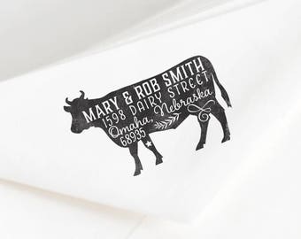 Cow Return Address Stamp, Cow Stamp, Farm Return Address, Custom Rubber Stamp, Farmer Gift, Housewarming, Farmhouse Gift, Gift for Farmer