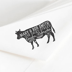 Cow Return Address Stamp, Cow Stamp, Farm Return Address, Custom Rubber Stamp, Farmer Gift, Housewarming, Farmhouse Gift, Gift for Farmer