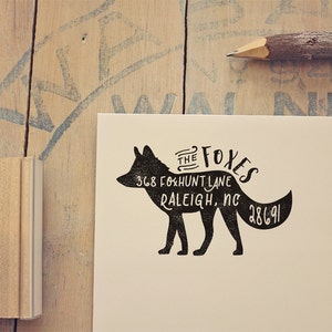 Fox Return Address Stamp, Whimsical Custom Rustic Rubber Stamp Gift, Stamp, Woodland Animal Stamp for Wedding Invitations, 2.5" x 1.5"