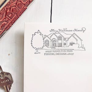 Custom House Portrait Return Address Stamp: Your Home Hand Illustrated from Photo and Personalized