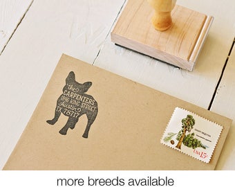 Dog Return Address Stamp, Frenchie, Housewarming & Dog Lover Gift, Personalized Rubber Stamp, French Bulldog Stamp, More Breeds Available