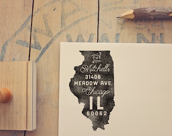 Illinois Return Address Stamp Illinois Stamp State Stamp Personalized Gift Housewarming Gift Newlywed Gift Rubber Stamp Wedding Stamp