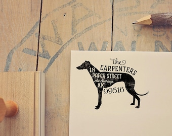 Greyhound Return Address Stamp, Dog Owner Gift, Wooden Handle, Custom Rubber Stamp, Whippet Stamp