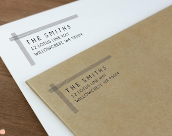 Herringbone Border Return Address Stamp Modern Personalized Wood | Self Inking, Custom Birthday Gift