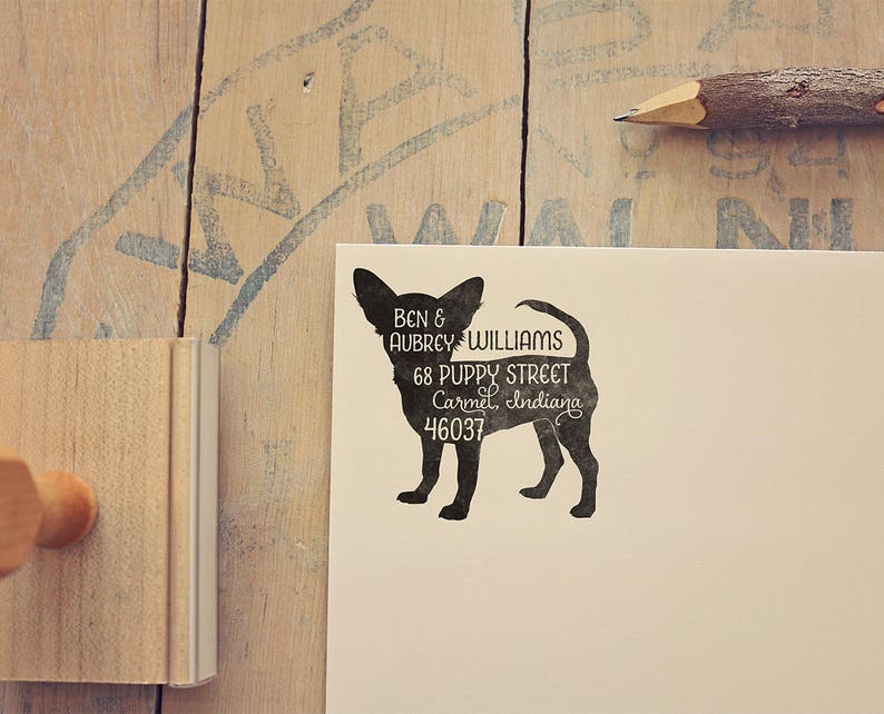 Short Haired Chihuahua Return Address Stamp, Dog Owner Gift, Wooden Handle, Custom Rubber Stamp image 1