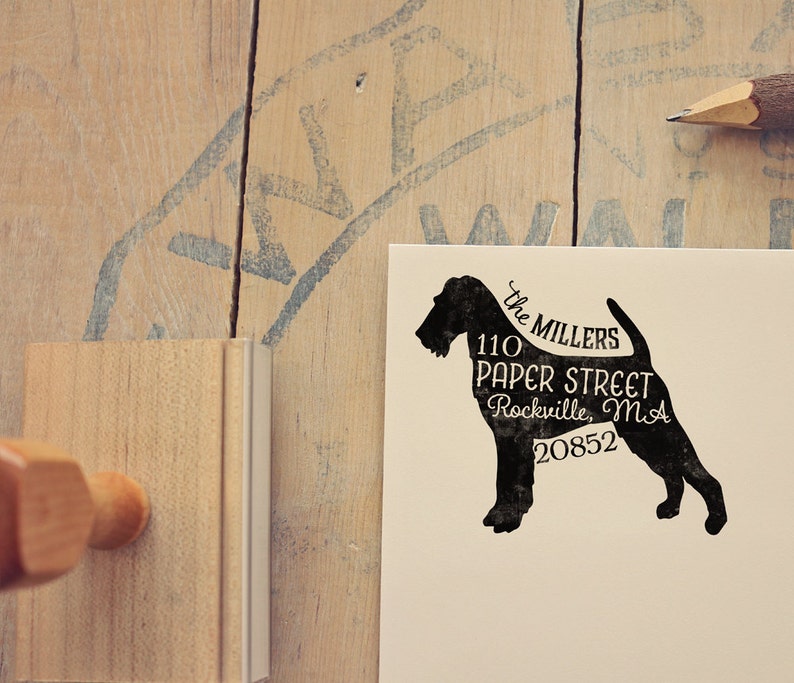 Irish Terrier Return Address Stamp, Dog Owner Gift, Wooden Handle, Custom Rubber Stamp image 1