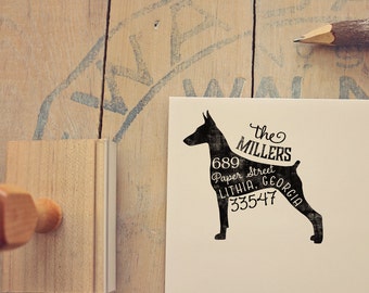 Doberman Return Address Stamp, Dog Owner Gift, Wooden Handle, Custom Rubber Stamp