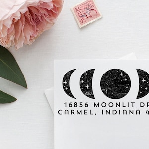 Moon Phases Return Address Stamp, Personalized Rubber Stamp, Witchy Custom Stamp, Celestial Stamp of Lunar Phases #Lena