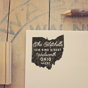 Ohio-retouradresstempel, staatsstempel, gepersonaliseerd cadeau, housewarming, cadeau pasgehuwde, cadeau voor haar, rubberen stempel, aangepaste Ohio-stempel