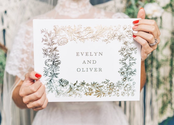 Wedding Guest Book Gold Foil