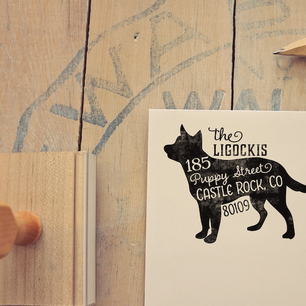 Cattle Dog Return Address Stamp, Dog Owner Gift, Wooden Handle, Custom Rubber Stamp, Blue Heeler Dog Stamp