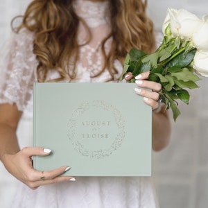 Sage & Silver Guestbook • Wedding Guest Book • Rustic Photo Book • Floral Silver Foil Hardcover Wedding Album • Personalized Keepsake