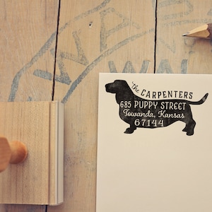 Basset Hound Return Address Stamp, Dog Owner Gift, Wooden Handle, Custom Rubber Stamp image 1