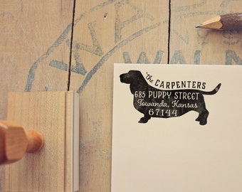 Basset Hound Return Address Stamp, Dog Owner Gift, Wooden Handle, Custom Rubber Stamp