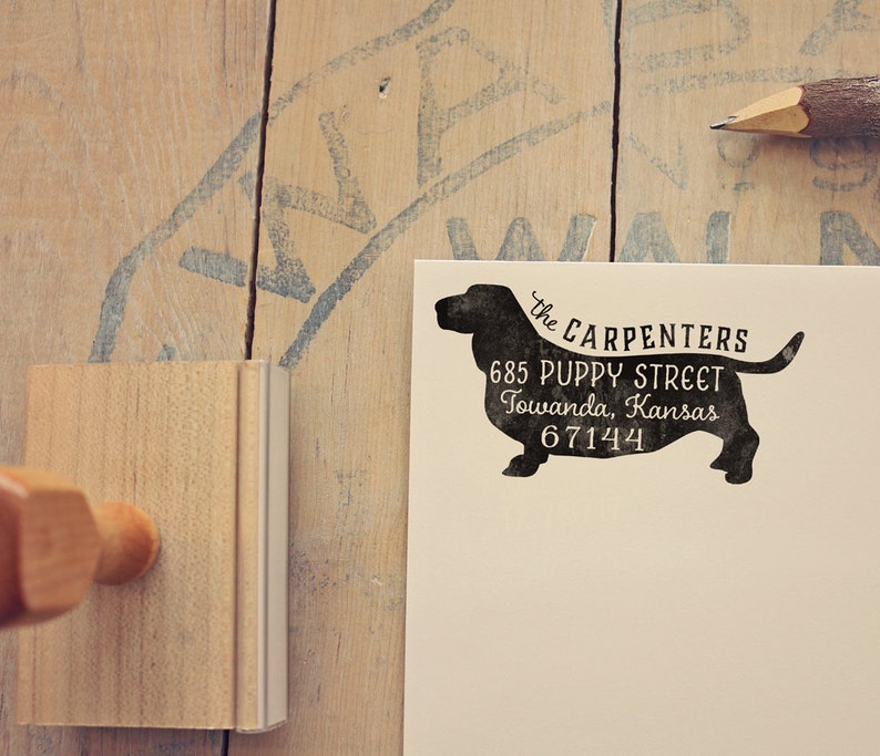 Basset Hound Return Address Stamp, Dog Owner Gift, Wooden Handle, Custom Rubber Stamp image 1