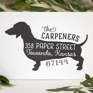 Dachshund Return Address Stamp, Dog Owner Gift, Wooden Handle, Custom Rubber Stamp, Weiner Dog Stamp image 1