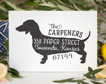 Dachshund Return Address Stamp, Dog Owner Gift, Wooden Handle, Custom Rubber Stamp, Weiner Dog Stamp