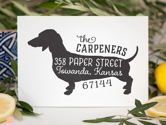 Dachshund Return Address Stamp, Dog Owner Gift, Wooden Handle, Custom Rubber Stamp, Weiner Dog Stamp