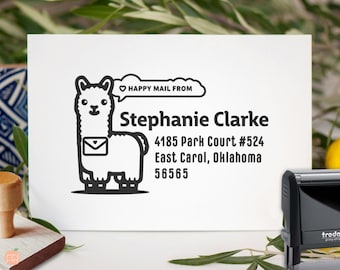 Custom Llama Return Address Stamp: Personalized Kid Friendly Cartoon Happy Mail