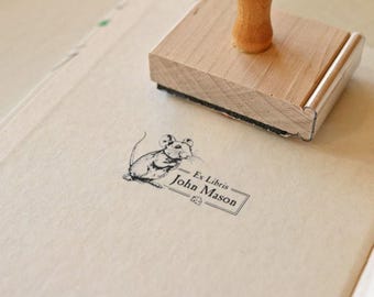 Mouse Library Stamp, Custom Self Inking Ex Libris Stamp, Book Plate Stamp, Teacher Gift, Anniversary Gift, Book Lover, Gift For Her