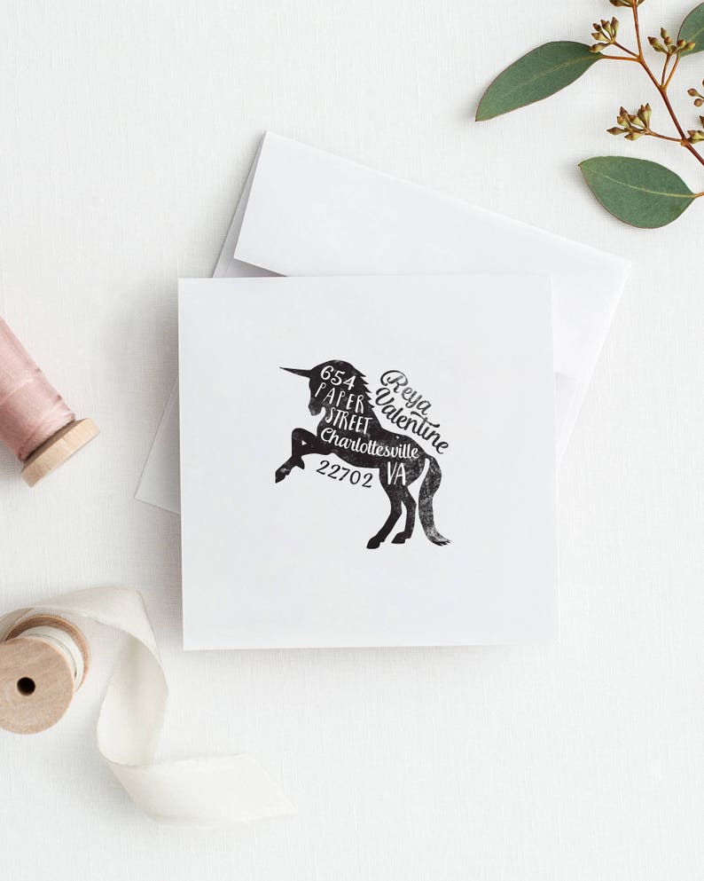 Unicorn Return Address Stamp, Personalized Rubber Stamp, Unique Gift Idea, Housewarming Gift image 3
