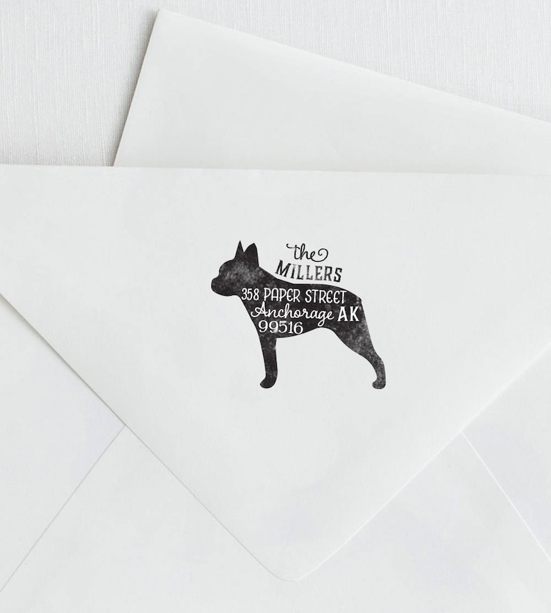 Boston Terrier Return Address Stamp, Dog Owner Gift, Wooden Handle, Custom Rubber Stamp image 1