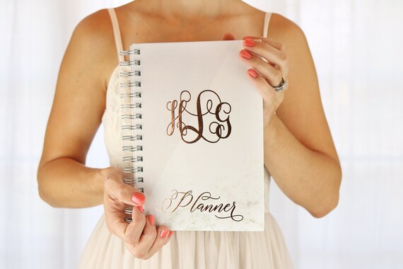 wedding planner book rose gold foil monogram planner blush and