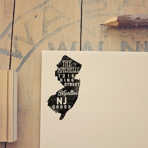 New Jersey retouradresstempel gepersonaliseerd cadeau Inwijdingsfeestcadeau Jonggehuwde cadeau voor haar Rubberstempel New Jersey-stempel Aangepaste adresstempel