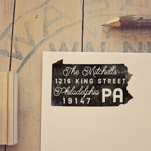 Pennsylvania Return Address Stamp, Personalized Gift, Housewarming, Gift Newlywed, Gift for Her, Rubber Stamp, Custom Pennsylvania Stamp