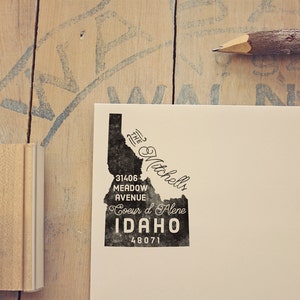 Idaho retouradresstempel, staatsstempel, gepersonaliseerd cadeau, housewarming, cadeau pasgetrouwde, cadeau voor haar, rubberen stempel, aangepaste stempel Idaho