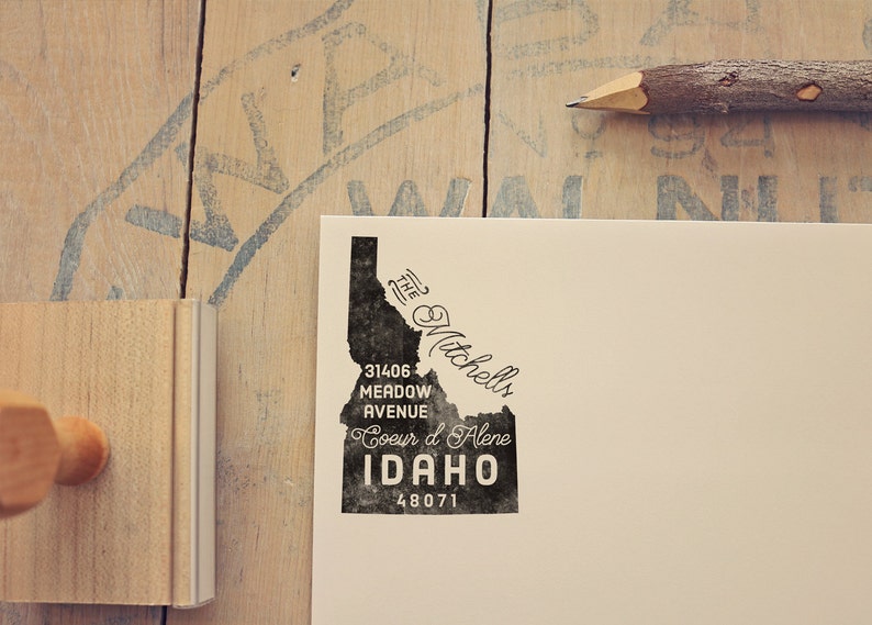 Idaho Return Address Stamp, State Stamp, Personalized Gift, Housewarming, Gift Newlywed, Gift for Her, Rubber Stamp, Custom Idaho Stamp imagem 1