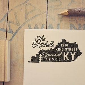 Kentucky-retouradresstempel, staatsstempel Gepersonaliseerd cadeau Housewarming-cadeau Jonggehuwde cadeau Rubberstempel Kentucky-stempel Aangepast adres