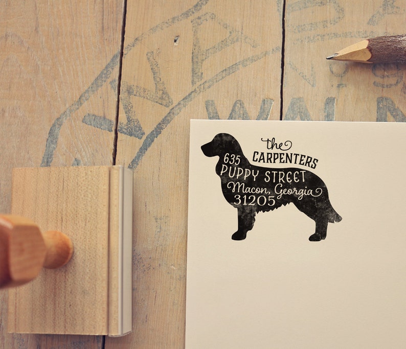 Brittany Spaniel Adressstempel, Hundebesitzer Geschenk, Holzgriff, personalisierter Stempel Bild 1