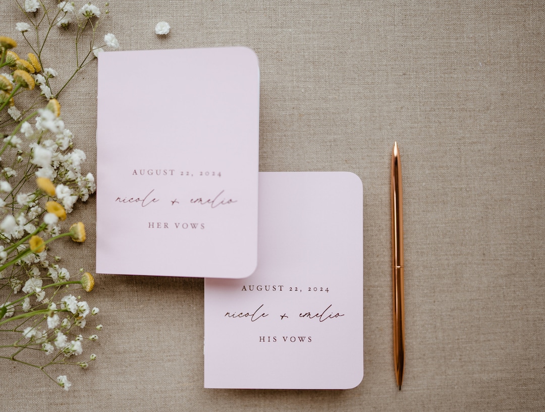 Blush Pink Wedding Vow Books, Set of 2, Foil Vow Booklets, Personalized ...