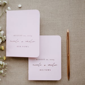 Blush Pink Wedding Vow Books, Set of 2, Foil Vow Booklets, Personalized Wedding Vow Booklets, Real Gold Foil, Rose Gold, Minimalistic