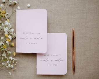 Blush Pink Wedding Vow Books, Set of 2, Foil Vow Booklets, Personalized Wedding Vow Booklets, Real Gold Foil, Rose Gold, Minimalistic