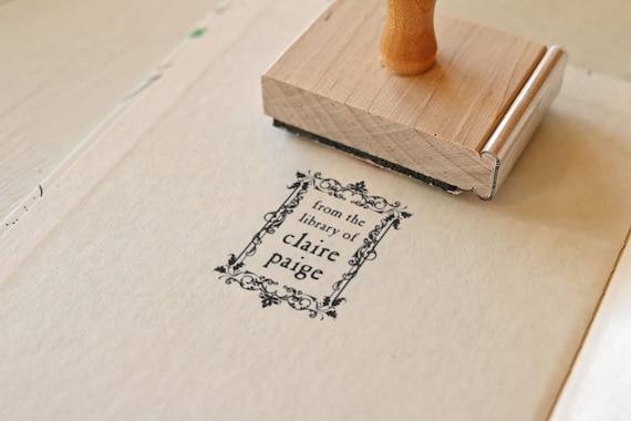 Floral Frame Library Stamp, Custom Self Inking Ex Libris Stamp