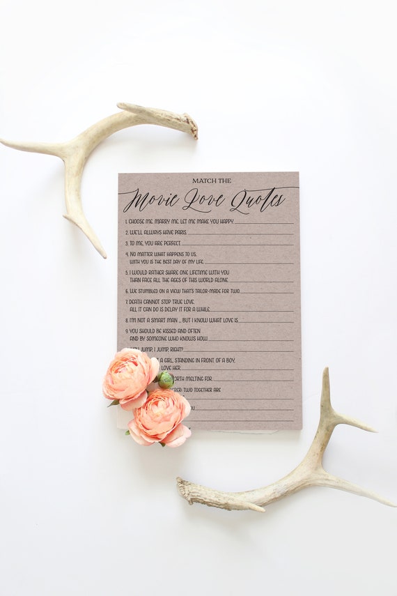 Movie Love Quotes Bridal Shower Game Movie Quotes Rustic Kraft