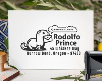 Customizable Ferret Return Address Stamp: Personalized Pet Mail Art Gift, Self Inking or Wood