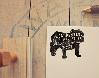 Bulldog Return Address Stamp, Dog Owner Gift, Wooden Handle, Custom Rubber Stamp, English Bulldog Stamp