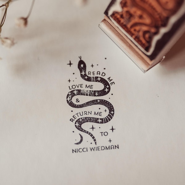 Snake Library Stamp, Custom Self Inking Ex Libris Stamp, Book Plate Stamp, Teacher Gift, Anniversary Gift, Book Lover, Gift For Her