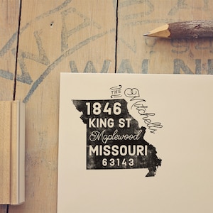 Staatsstempel retouradres Missouri, gepersonaliseerde rubberstempel, aangepast cadeau, stempel Missouri, housewarmingcadeau, huwelijkscadeau, stamper